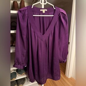 Satiny Balloon Sleeve Deep Purple V-Neck Blouse Banana Republic XL